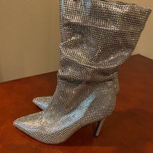 NEW Thalia Sodi Pewter Raquell Rhinestone Womens Heeled Size 9 Boots/Booties